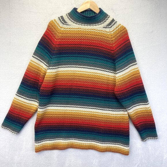 Vintage 90s Mens Heavy Knit Colorful Sweater Large Striped Mock Neck MJ Carroll - Picture 1 of 14